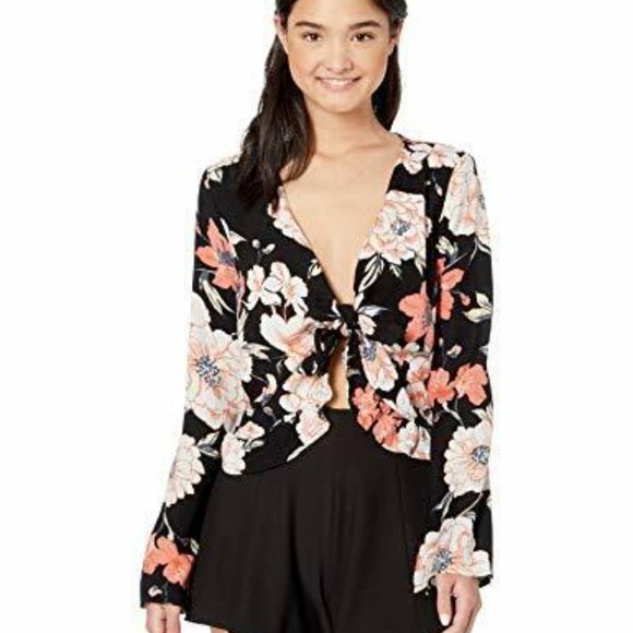 NWT!! Roxy Floral Day Baby Long Sleeve Front Tie Top Size Medium - Picture 1 of 9